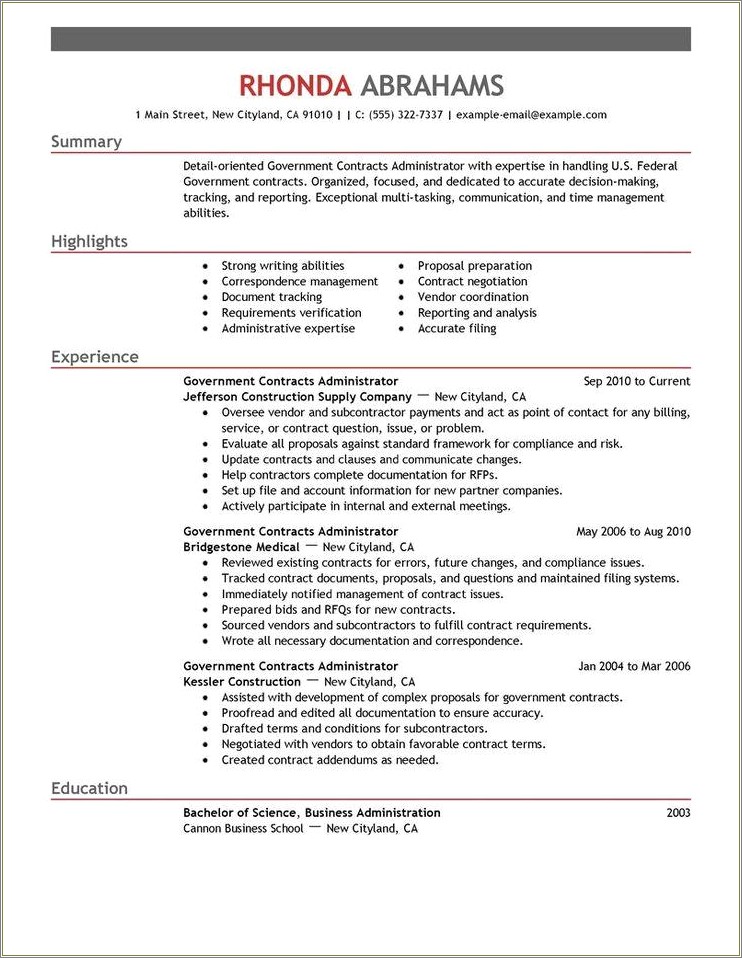 Example Of Military Federal Resume