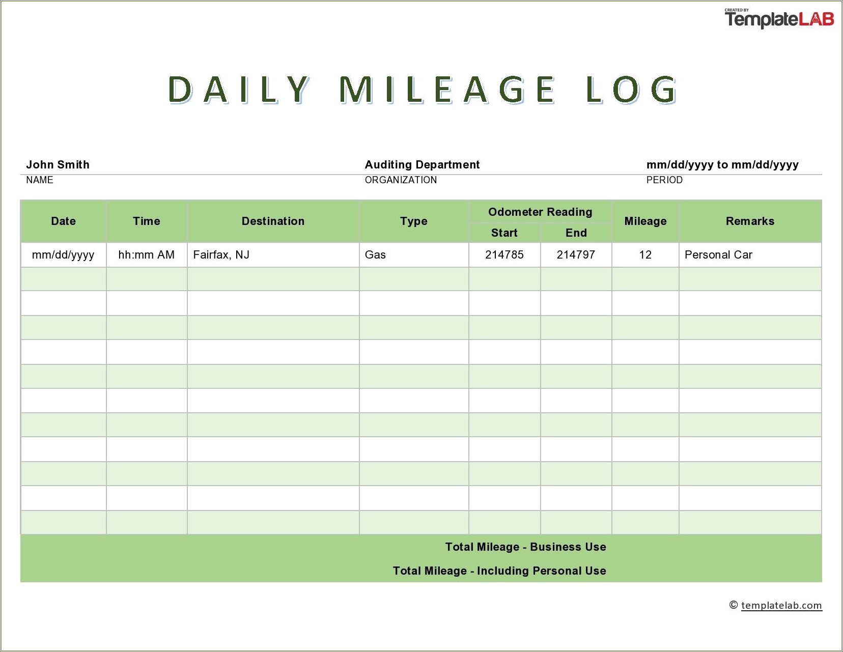 Excel Mileage Log Template For Self Employed Free