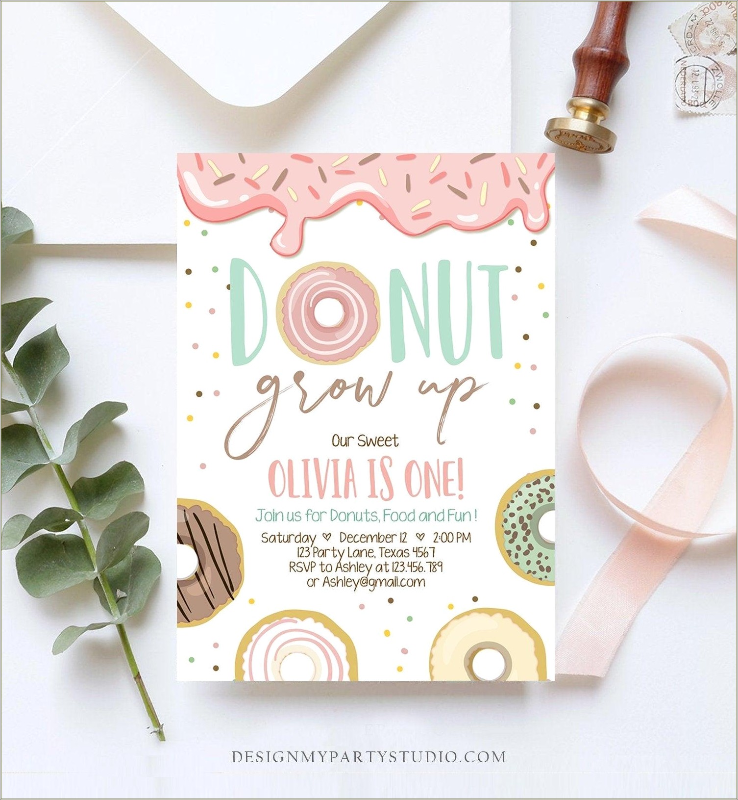 First Birthday Party Invitation Free Template Donut