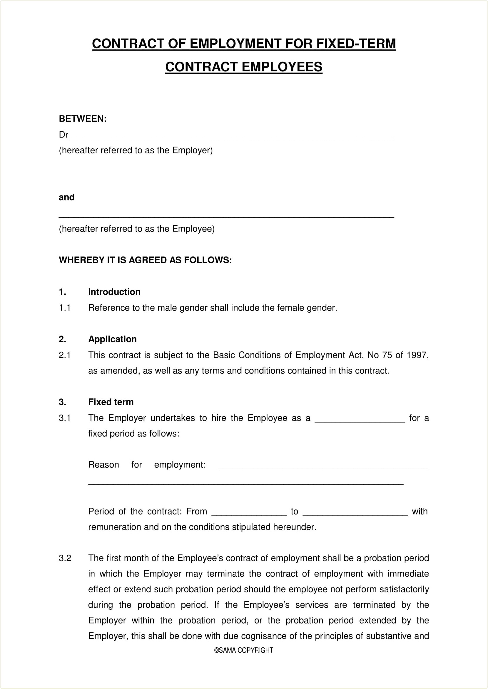 Fixed Term Employment Contract Template Free Uk