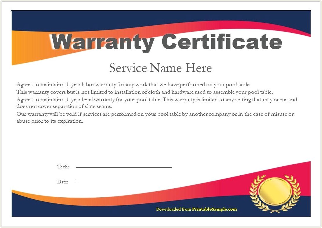 Free 1 Year Warranty Template Word For Download