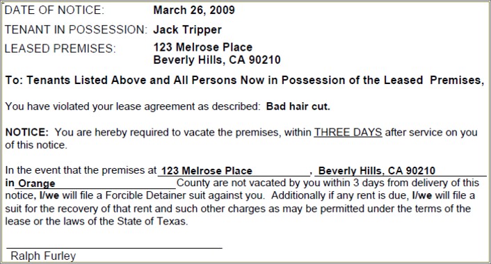 Free 30 Day Notice To Landlord Texas Template