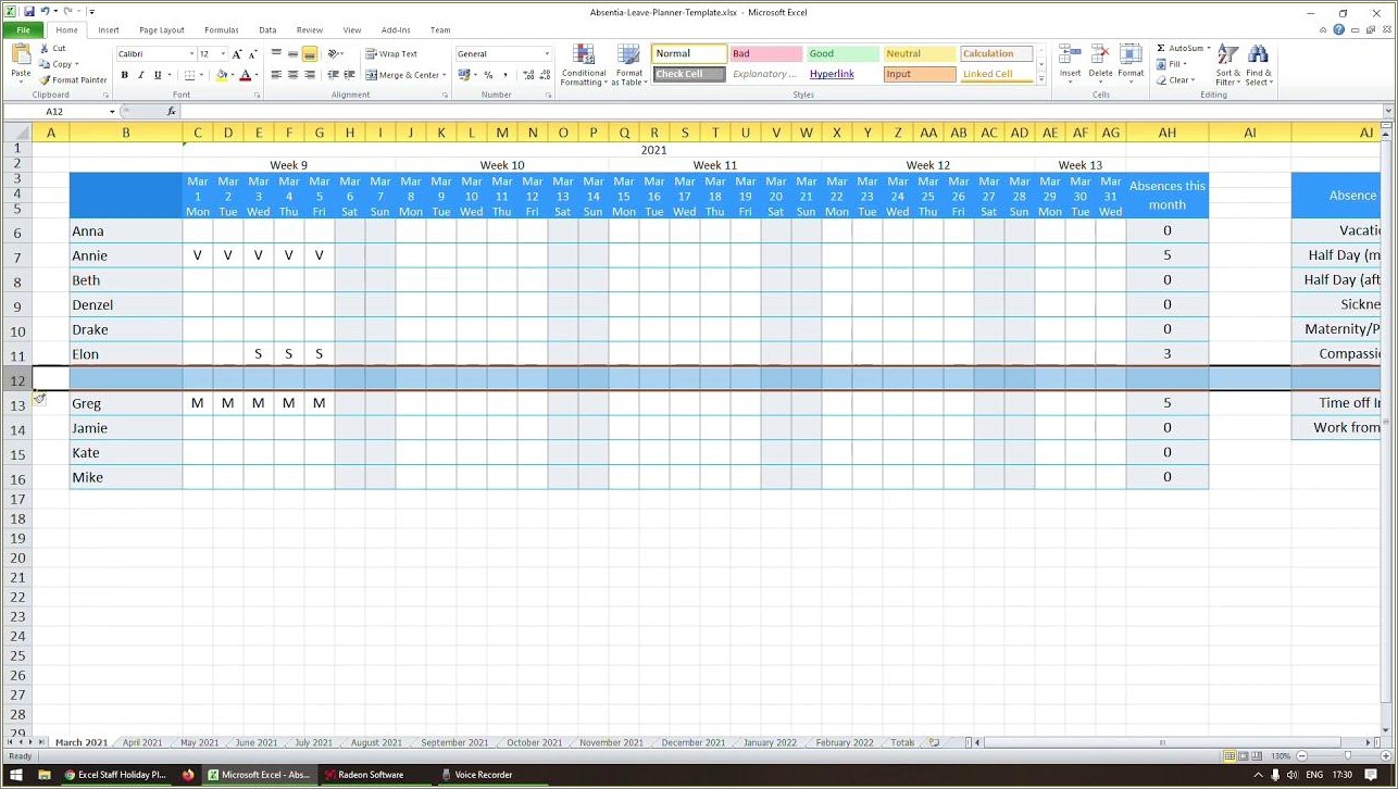 Free Annual Leave Spreadsheet Excel Template 2015