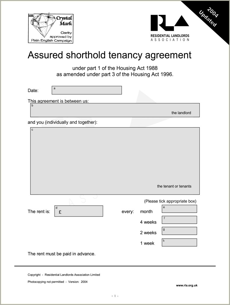 Free Assured Shorthold Tenancy Agreement Template 2012