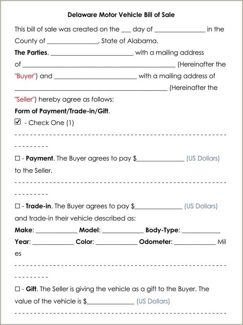 Free Bill Of Sale Template For Car California