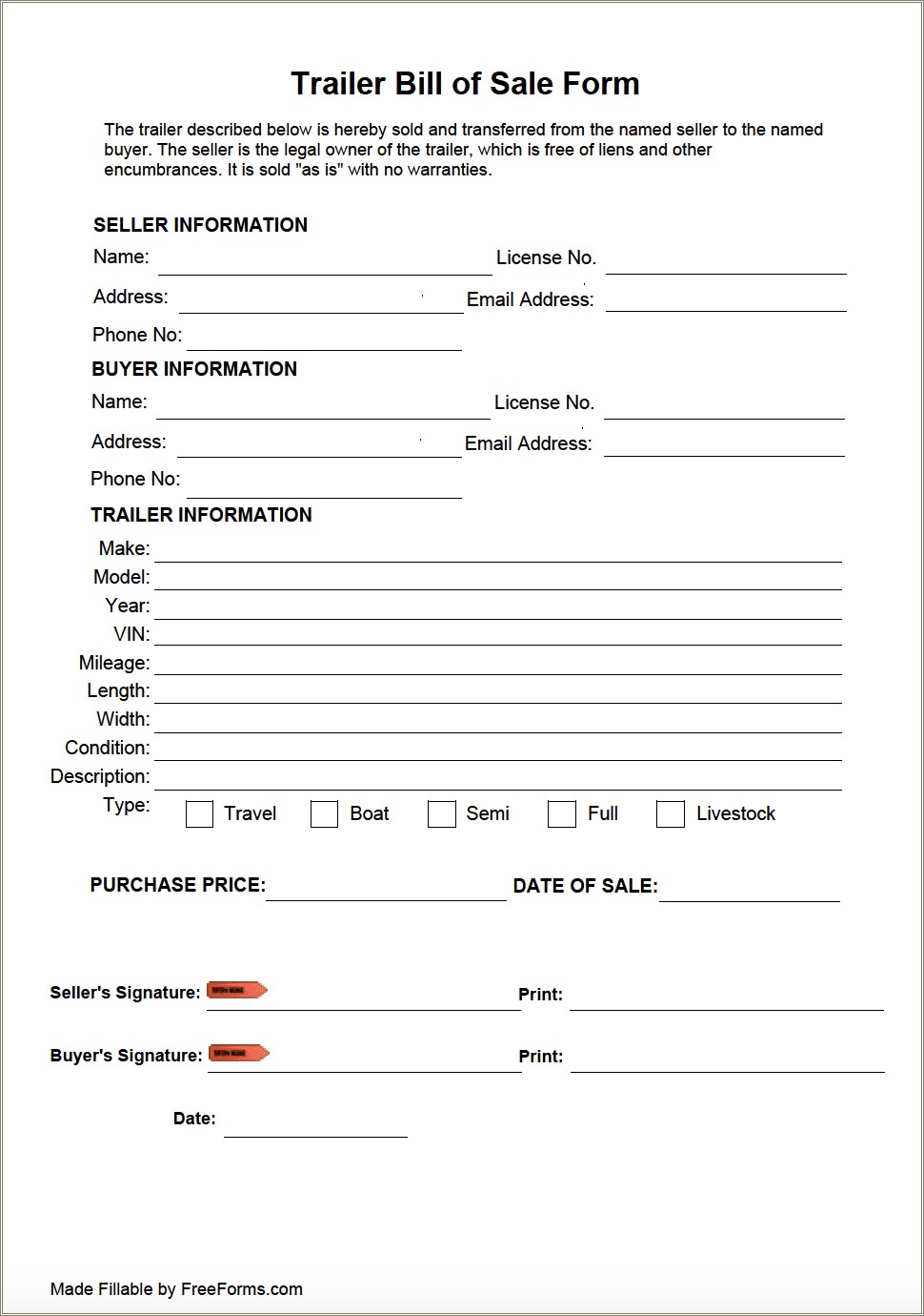 Free Bill Of Sale Template For Mobile Home