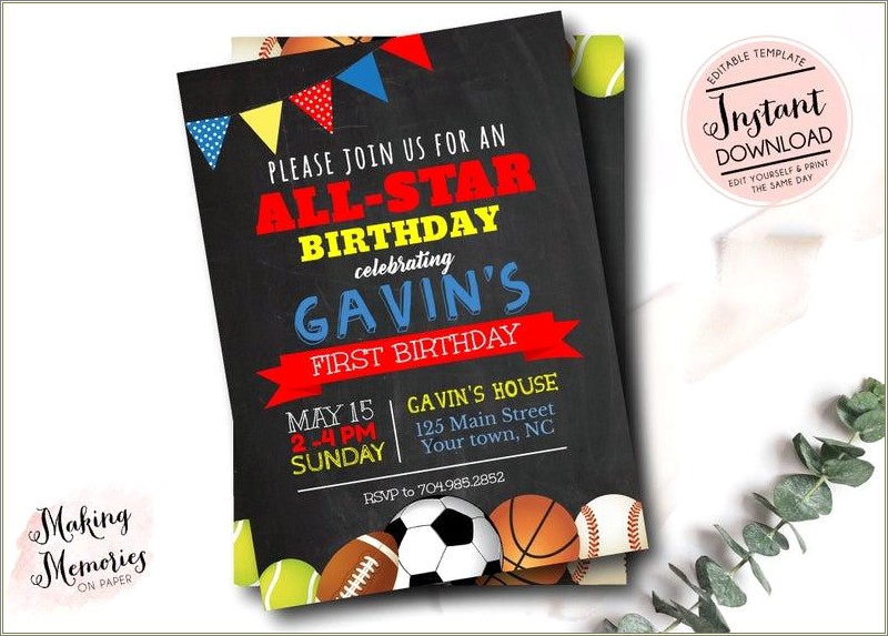 Free Birthday Invitations Sport Word Templates 2 Sided