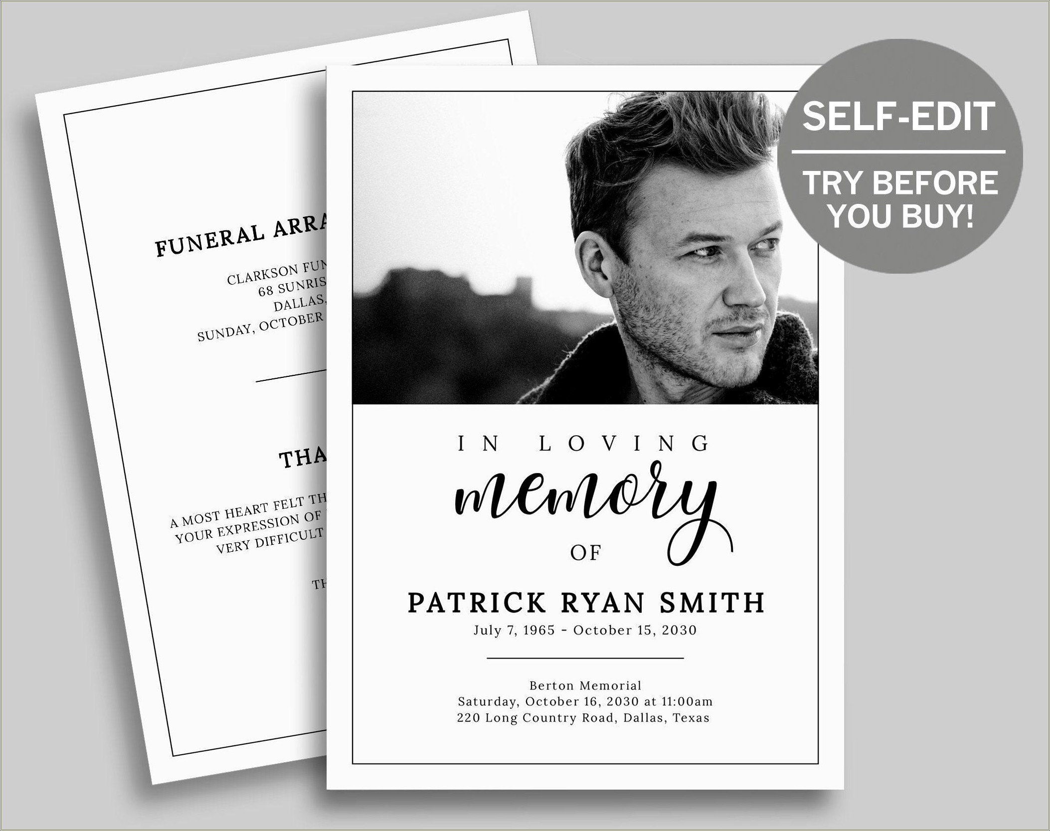 Free Black And White Funeral Program Template