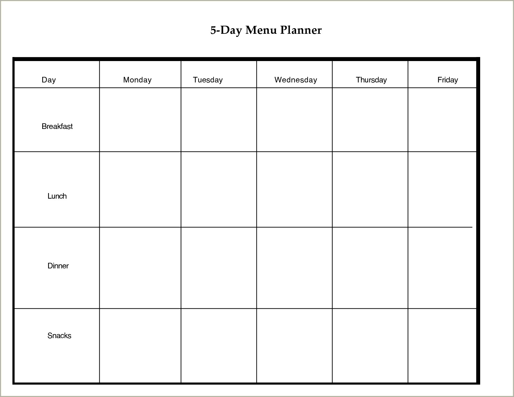 Free Blank Calendar Template 5 Day Week