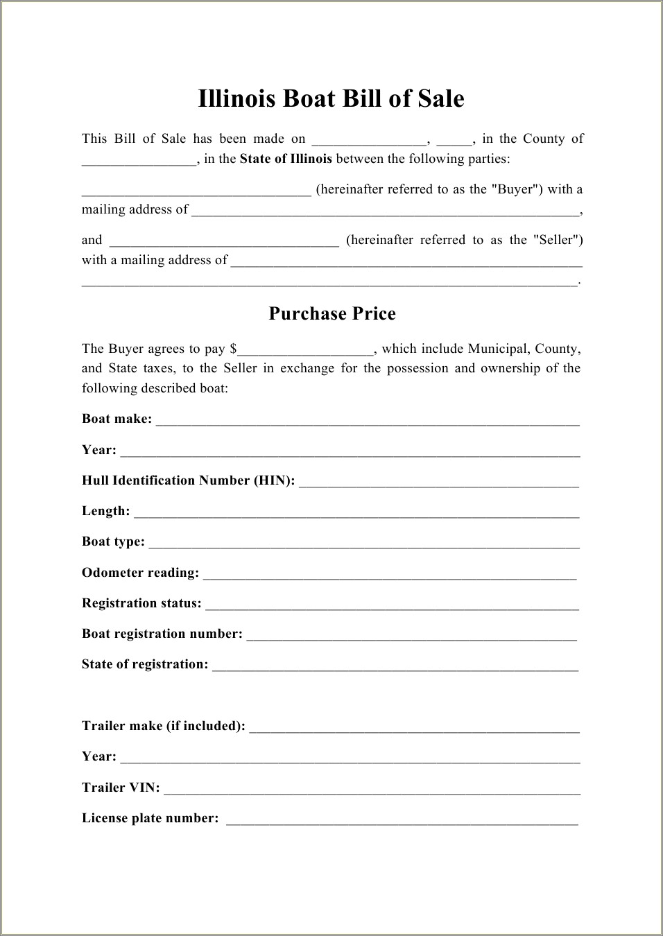 Free Boat Bill Of Sale Template Form
