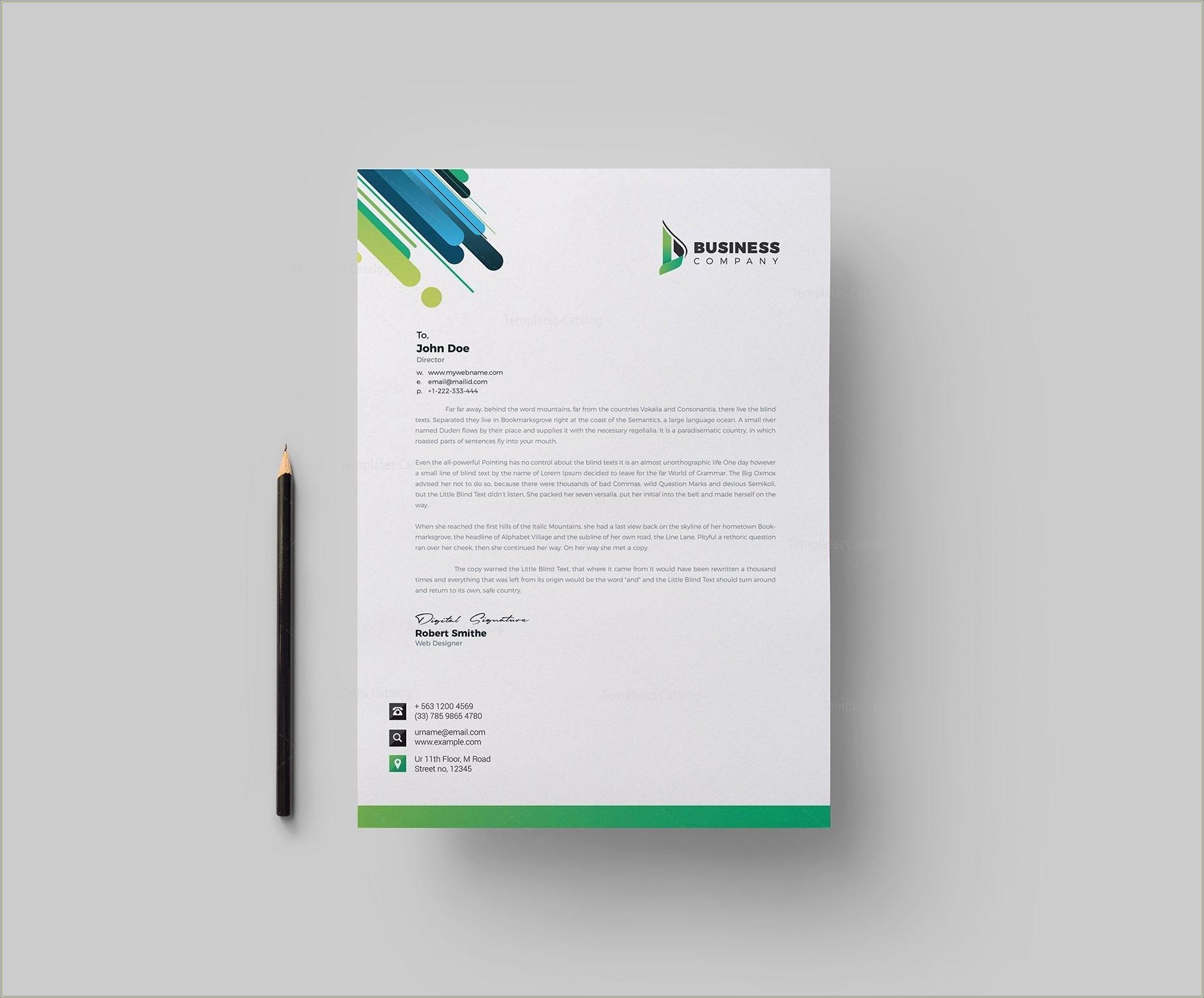 Free Business Letterhead Design Template With Green Colot