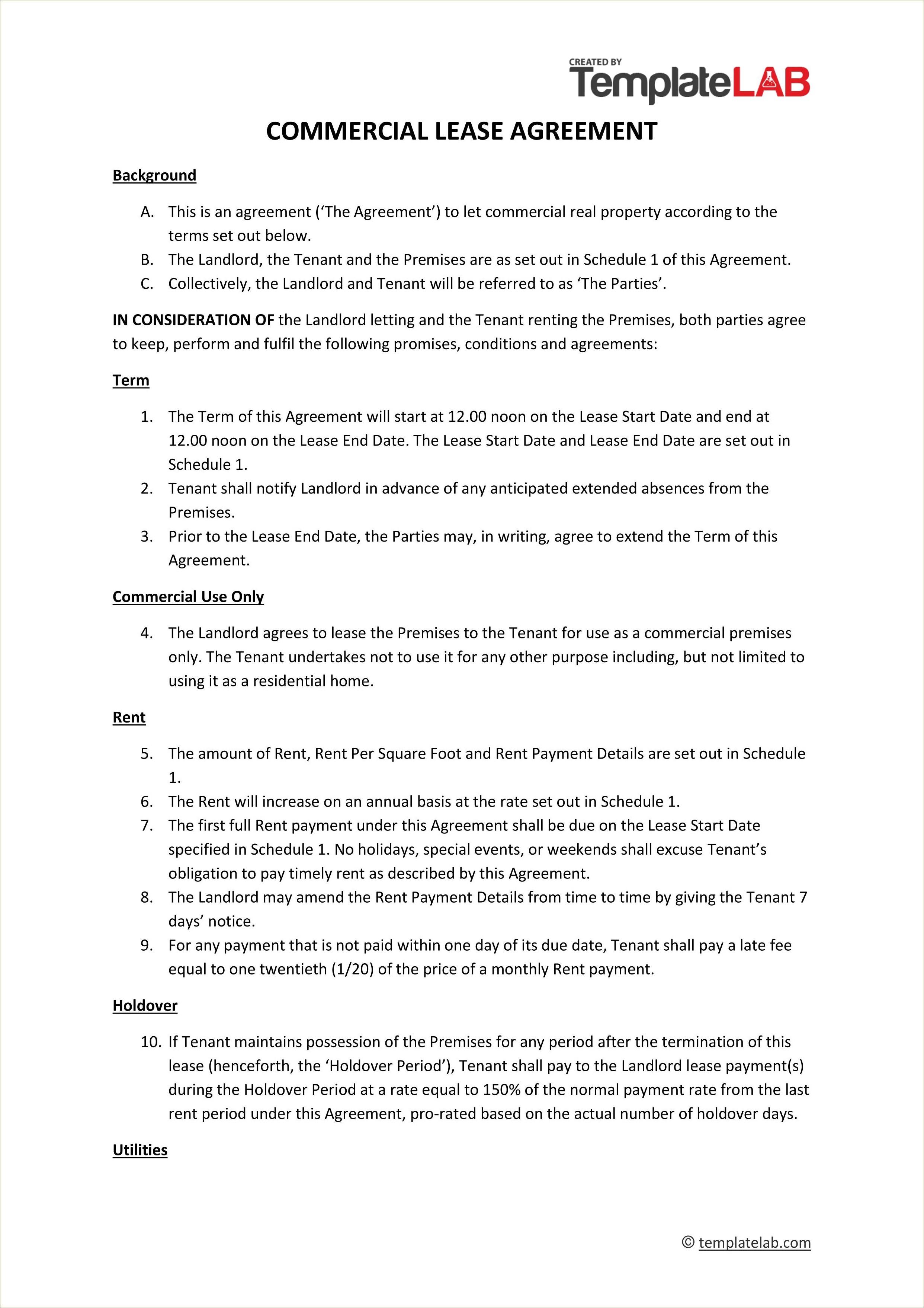 Free Business Template For Residential Lease Agreement