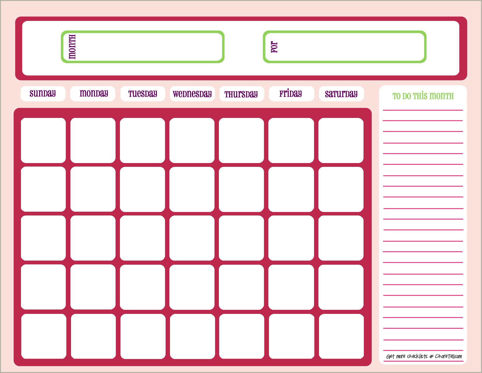 Free Calendar Template That Can Be Filled In