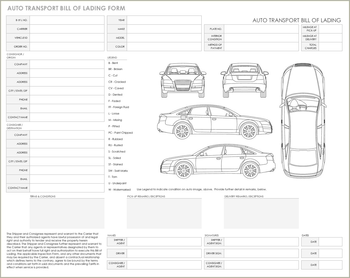 Free Car Hauler Bill Of Lading Template