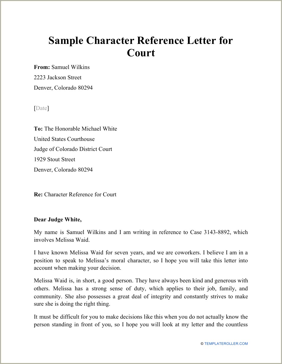 Free Character Letter Template For Child Custody
