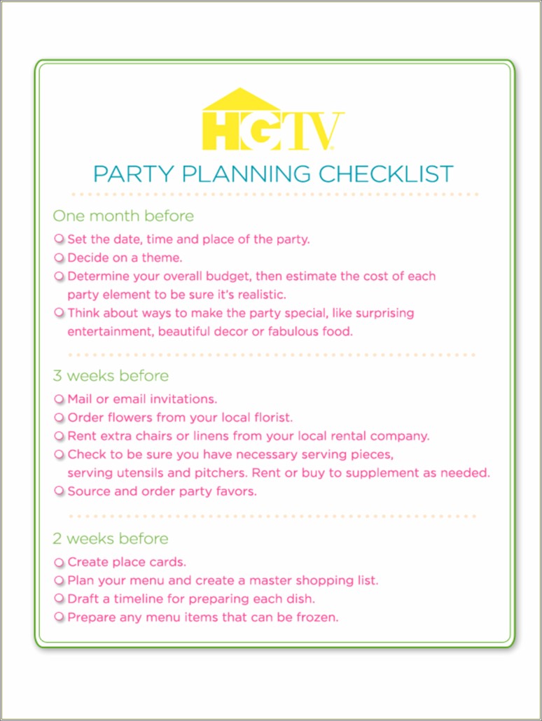 Free Checklist Template For A Adult Birthday Party