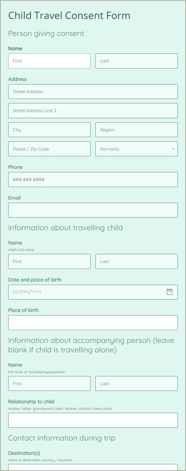 Free Child Travel Consent Form Template Pdf Uk