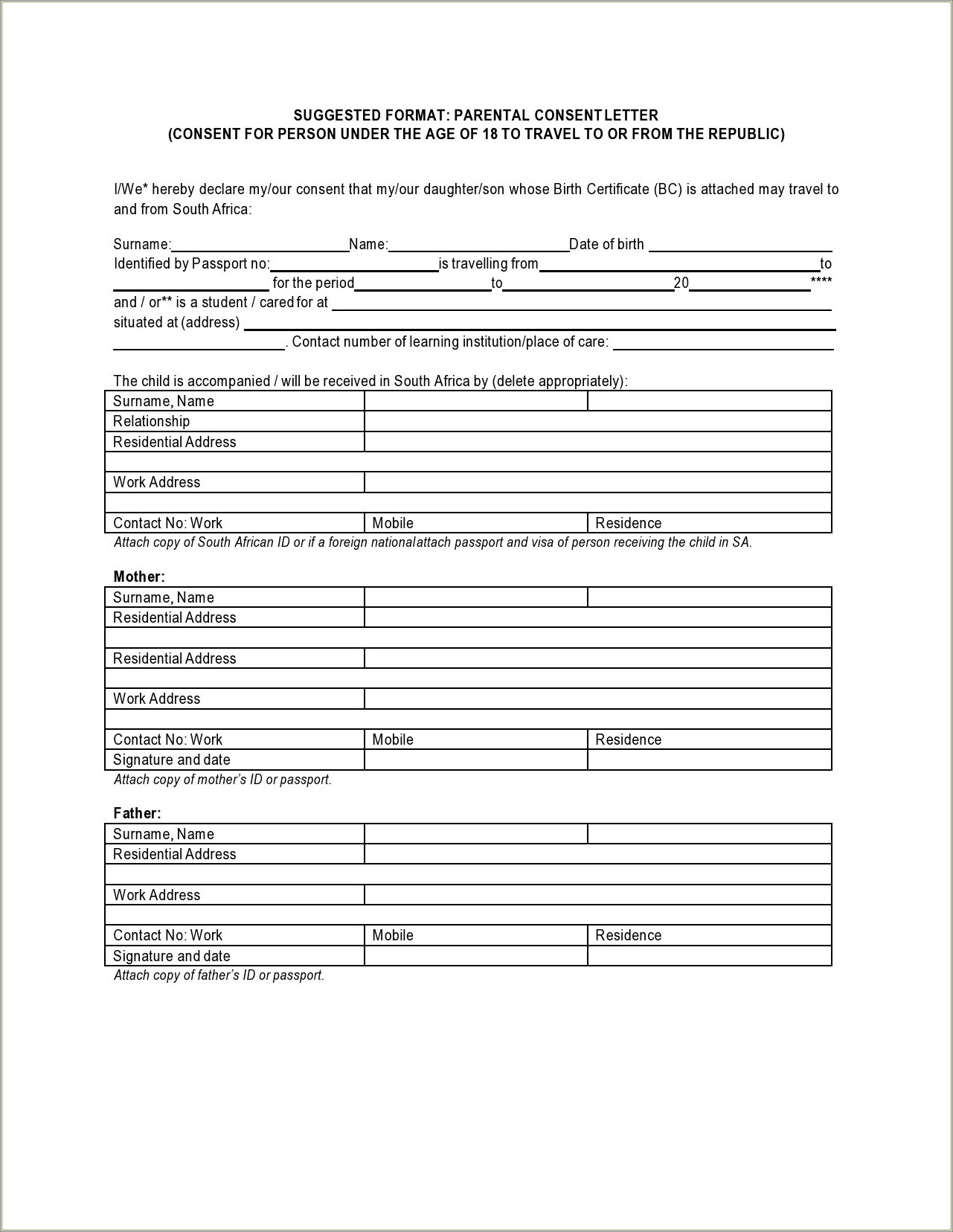 Free Child Travel Consent Form Template With Northrization