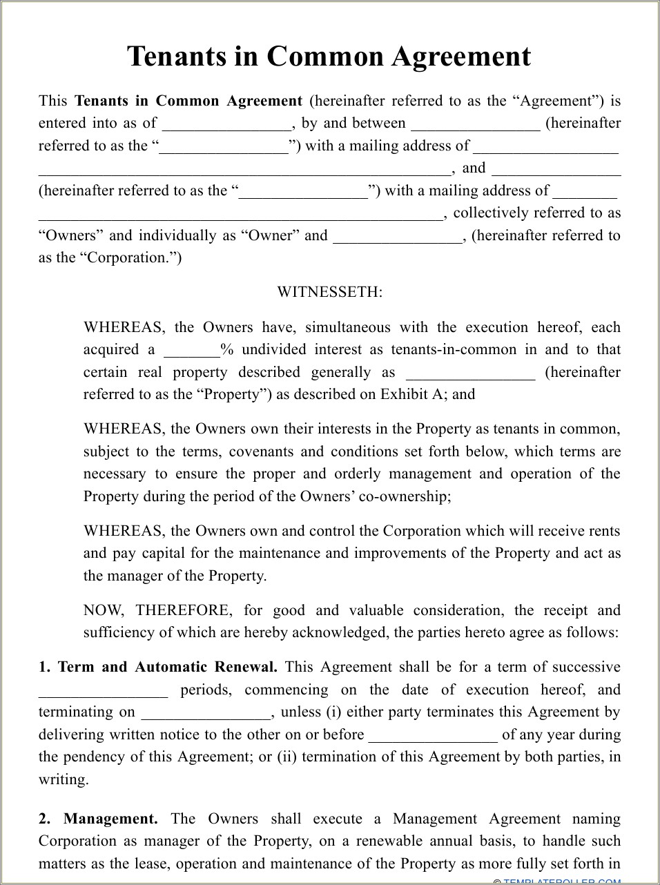 Free Co Ownership Agreement Real Estate Template