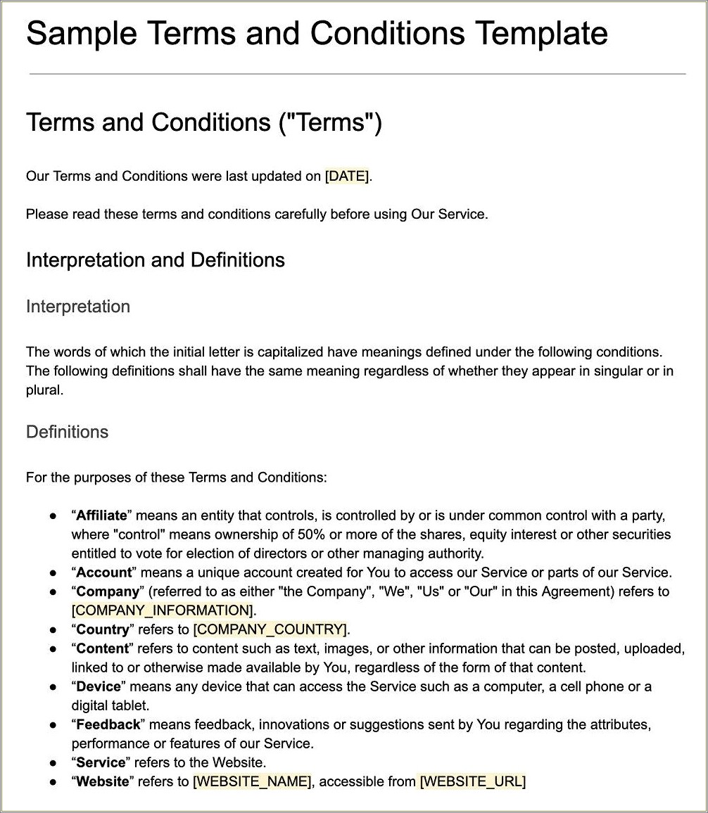 Free Credit Account Terms And Conditions Template