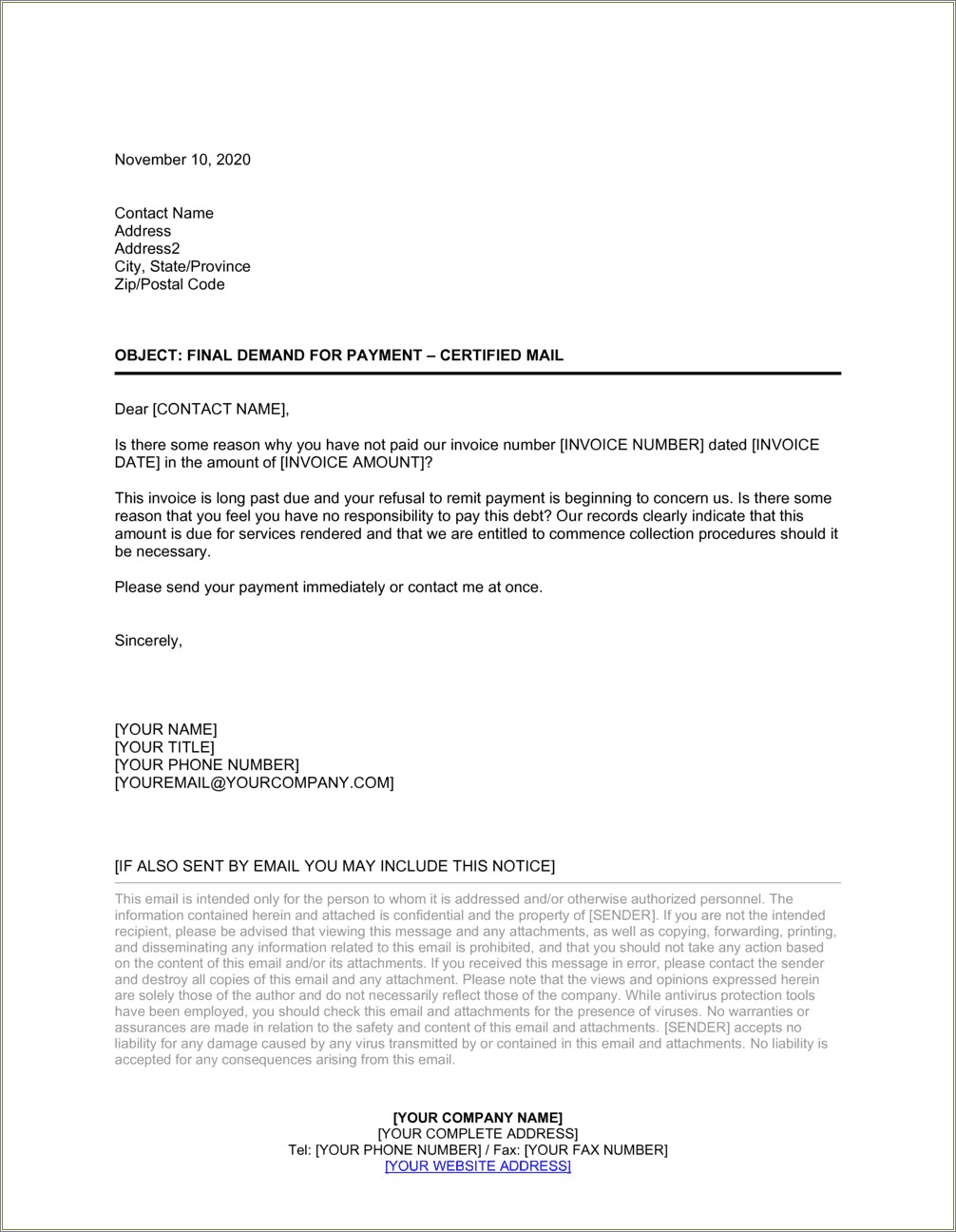 Free Demand Letter Template Against Bill Collectors