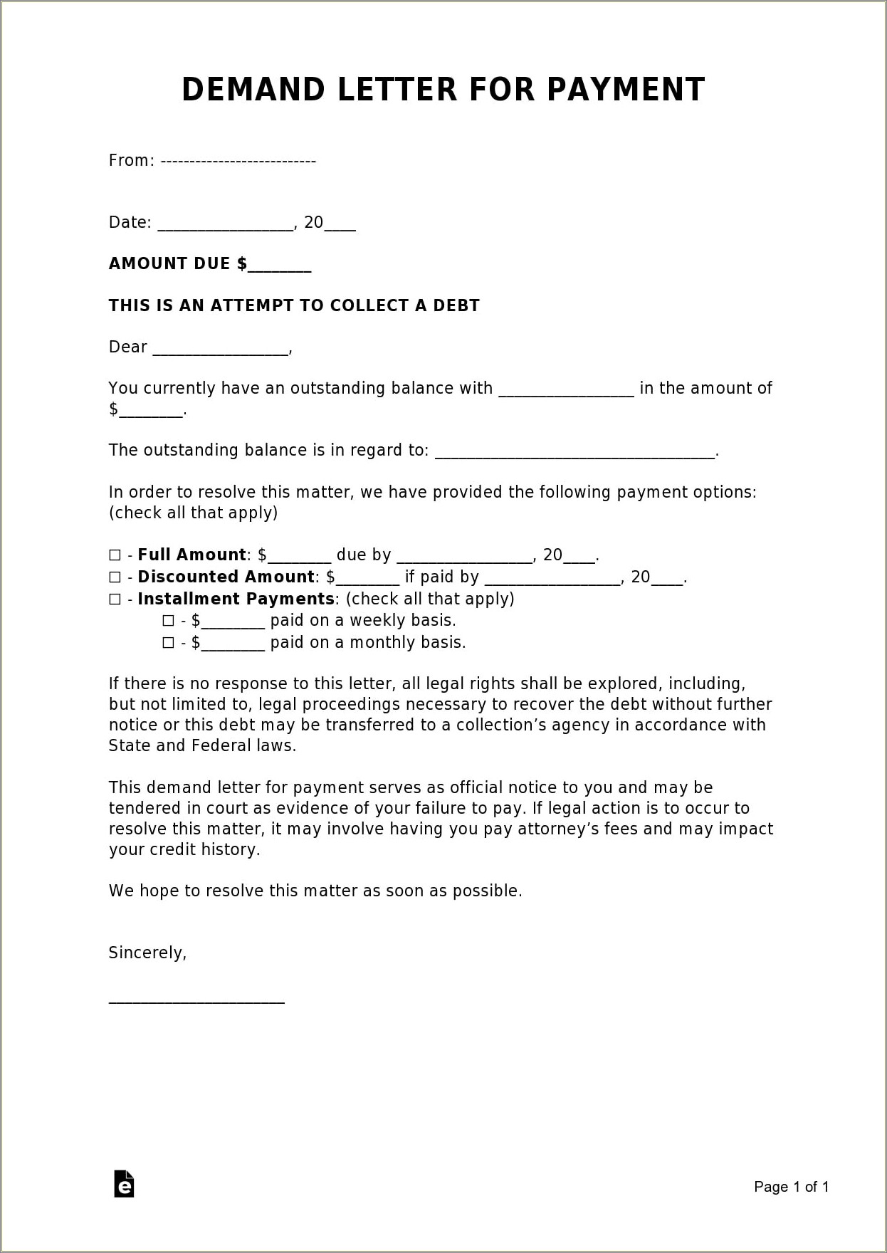Free Demand Letter Template For Money Billed