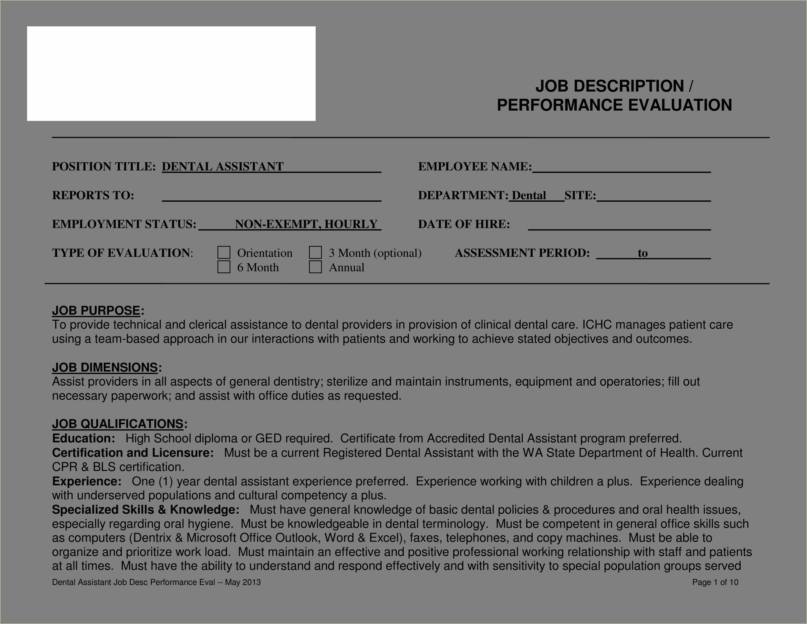 Free Dental Office Employee Evaluation Form Template Word