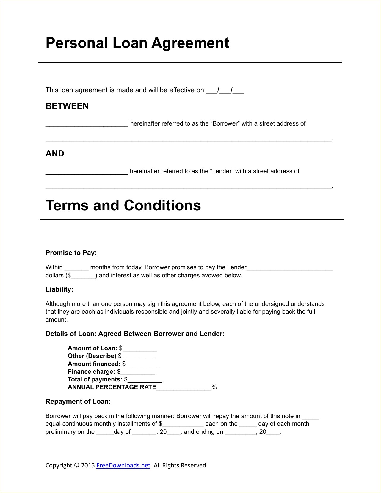 Free Download For Money Loan Agreement Template