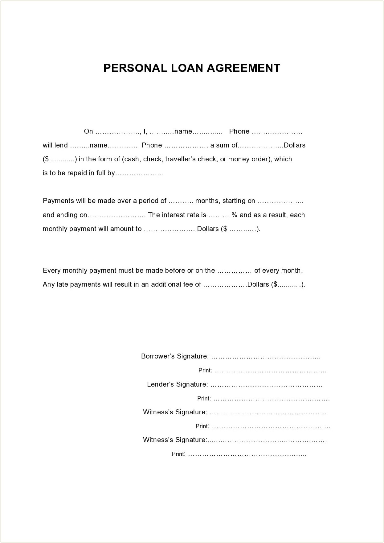 Free Download Personal Loan Friends Contract Template