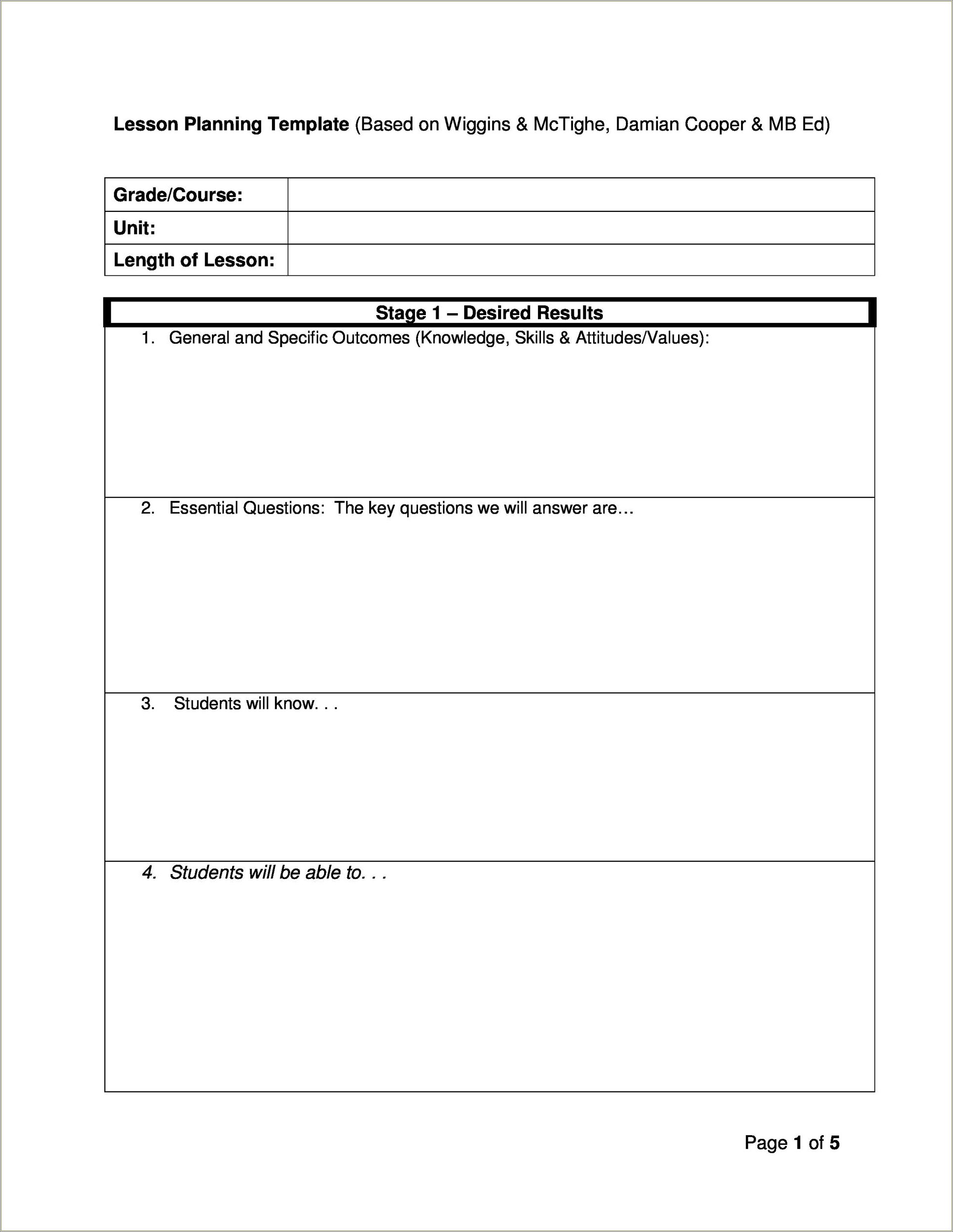 Free Downloadable Templates For Corporate Lesson Plans