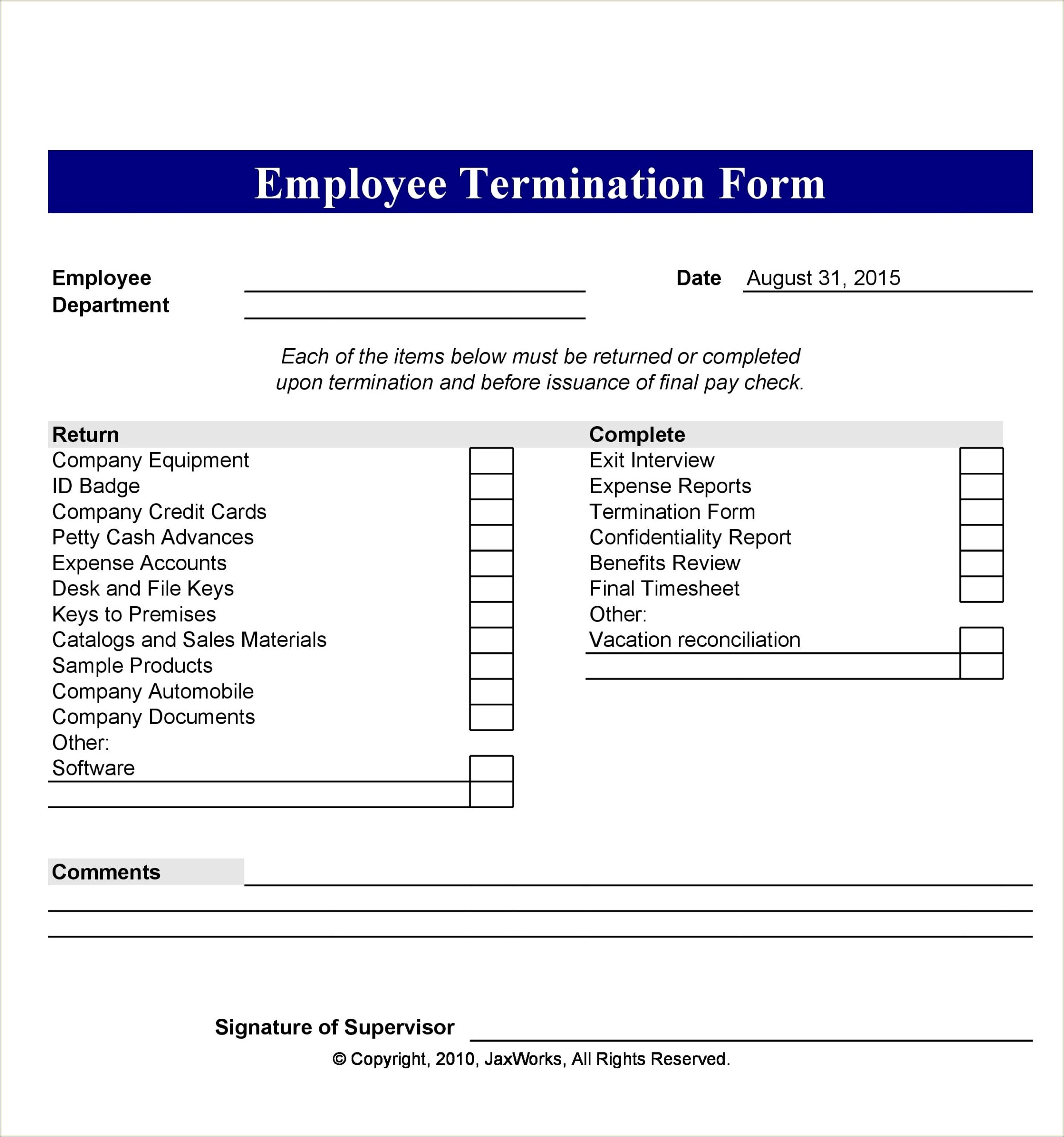 Free Employee General Separation And Release Form Template