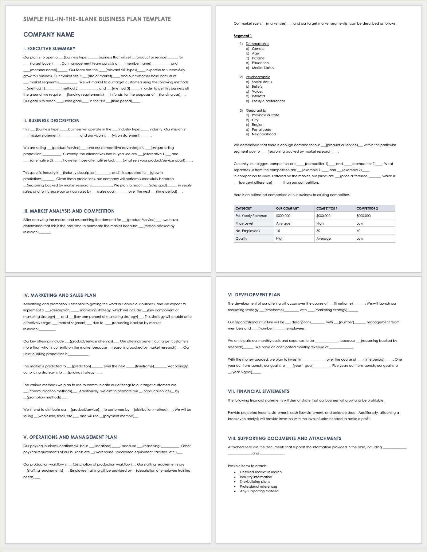 Free Example Of A Business Plan Template