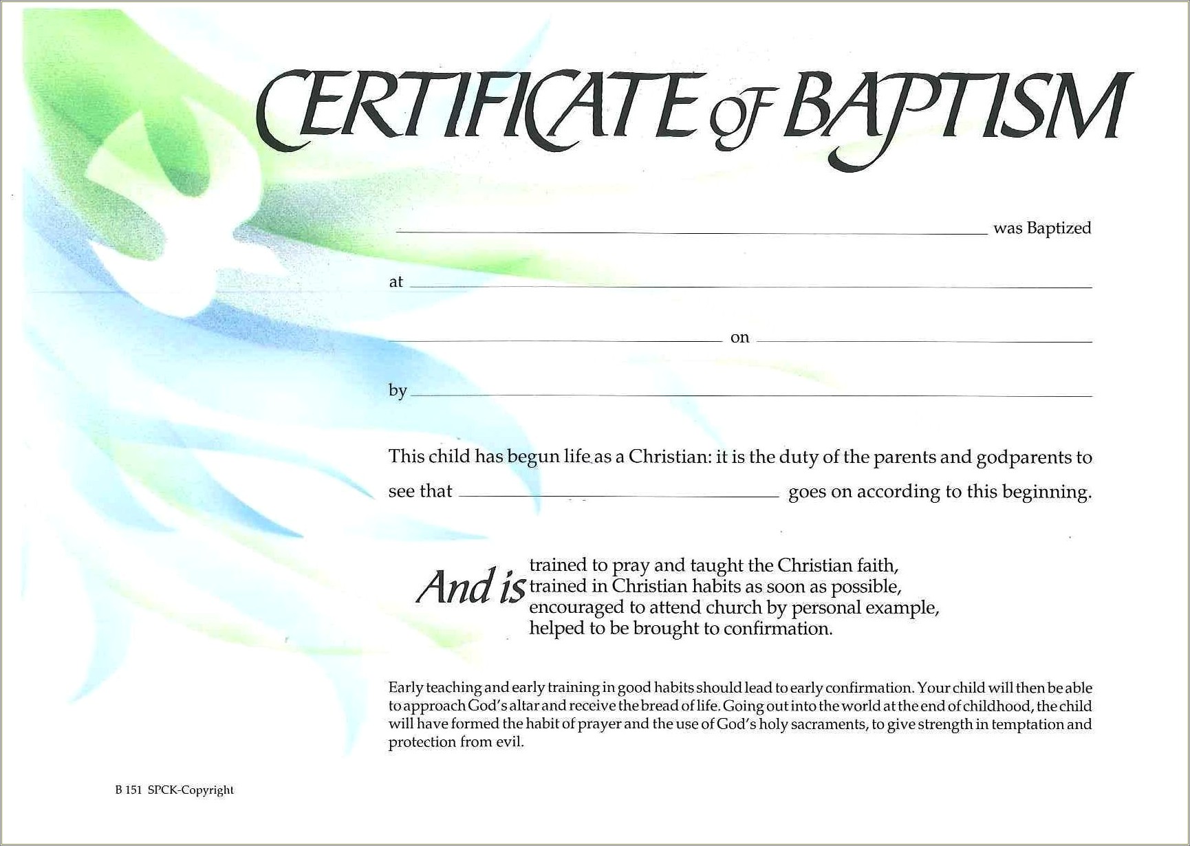 Free Fillable Baptismal Certificate Template For Baptist Church