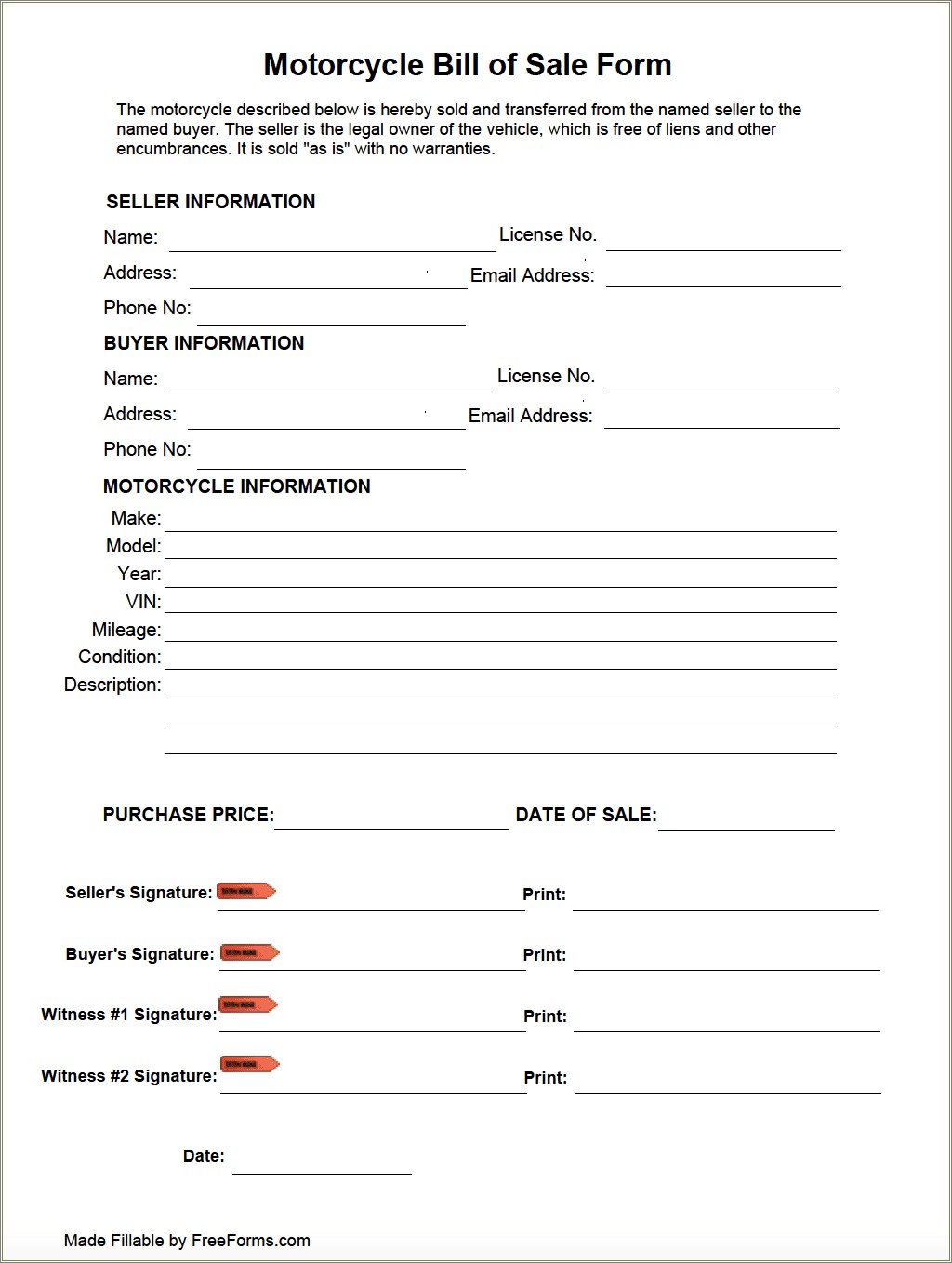 Free Florida Motorcycle Bill Of Sale Template