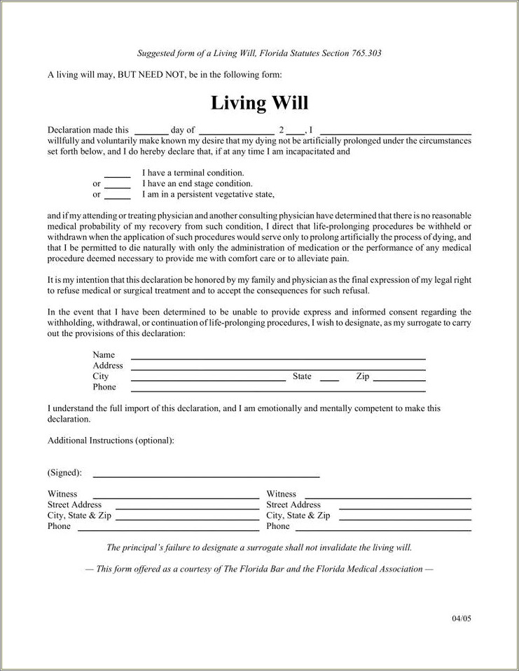 Free Florida Simple Forms Templates Without Real Estate