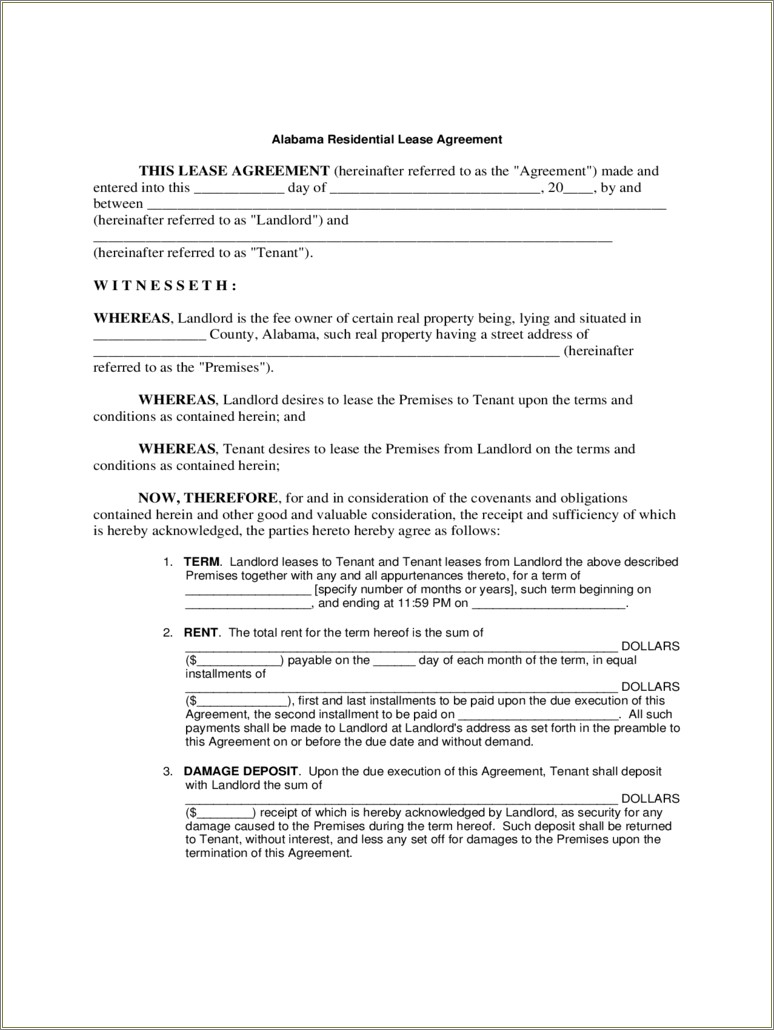 Free Florida Standart Residential Lease Agreement Template Word