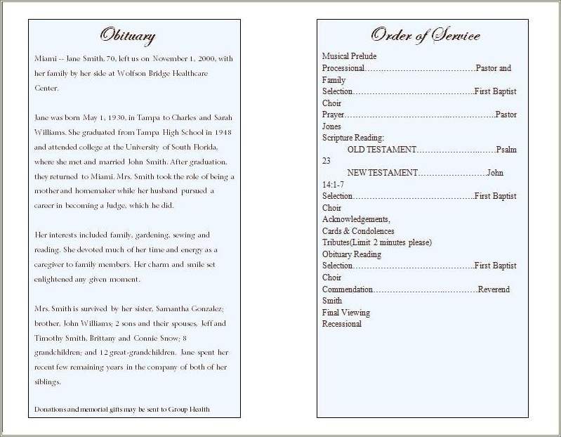 Free Funeral Program Template Microsoft Word 2007