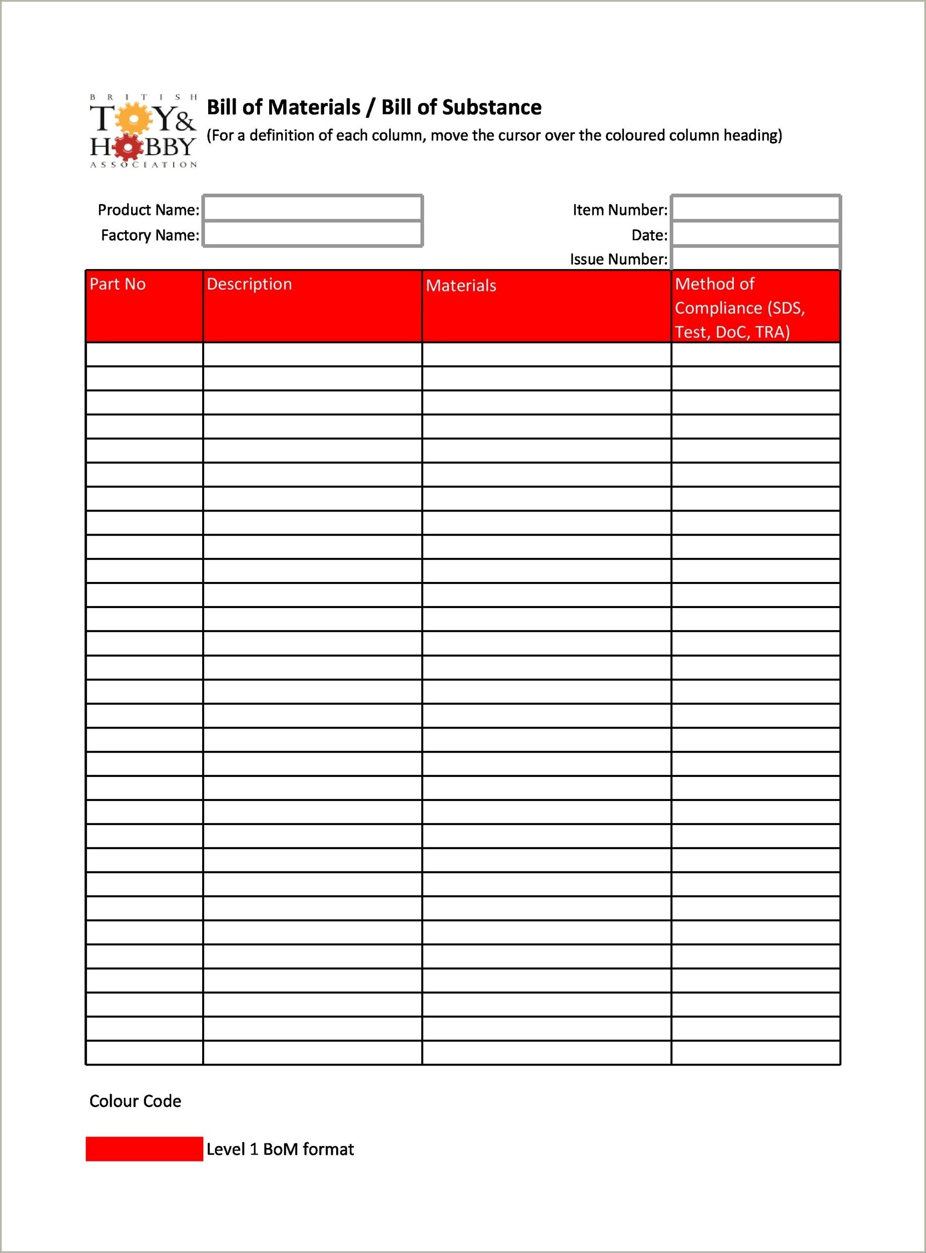 Free Indented Bill Of Materials Excel Template