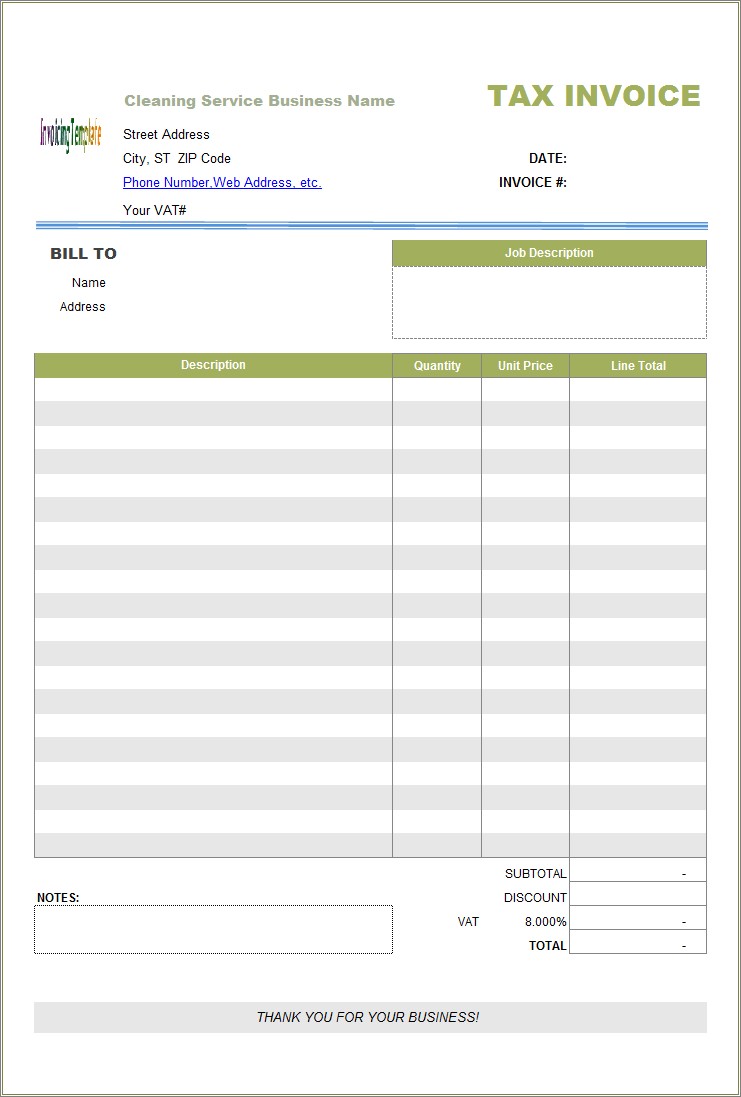 Free Invoice Template For Janitorial Or House Keping