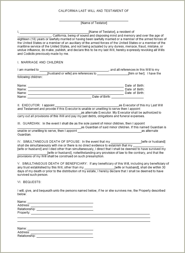 Free Last Will And Testament Template Microsoft Word