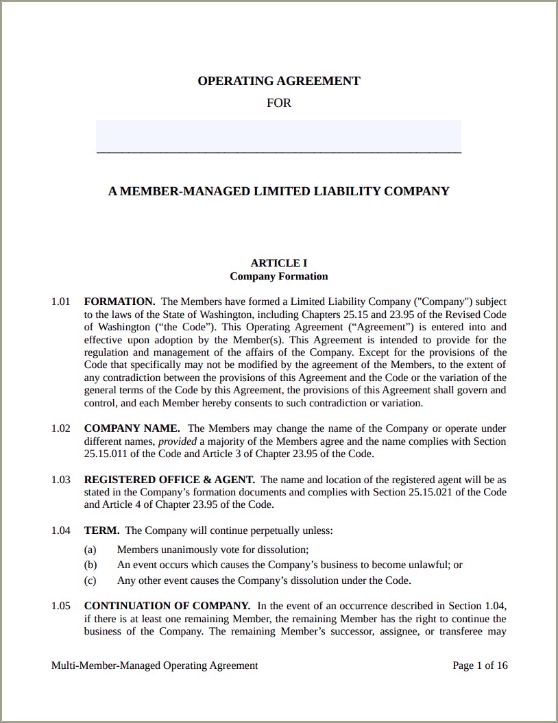 Free Operating Agreement Template For S Corp