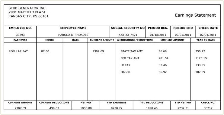 Free Paycheck Stub With Security Template Psd