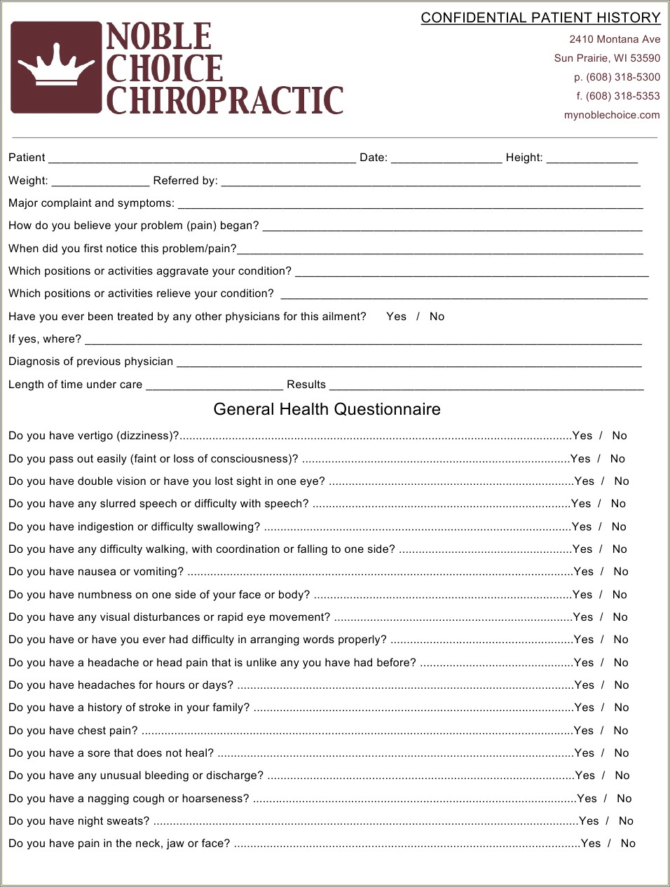 Free Pdf Patient Health History Form Template Chiropractic