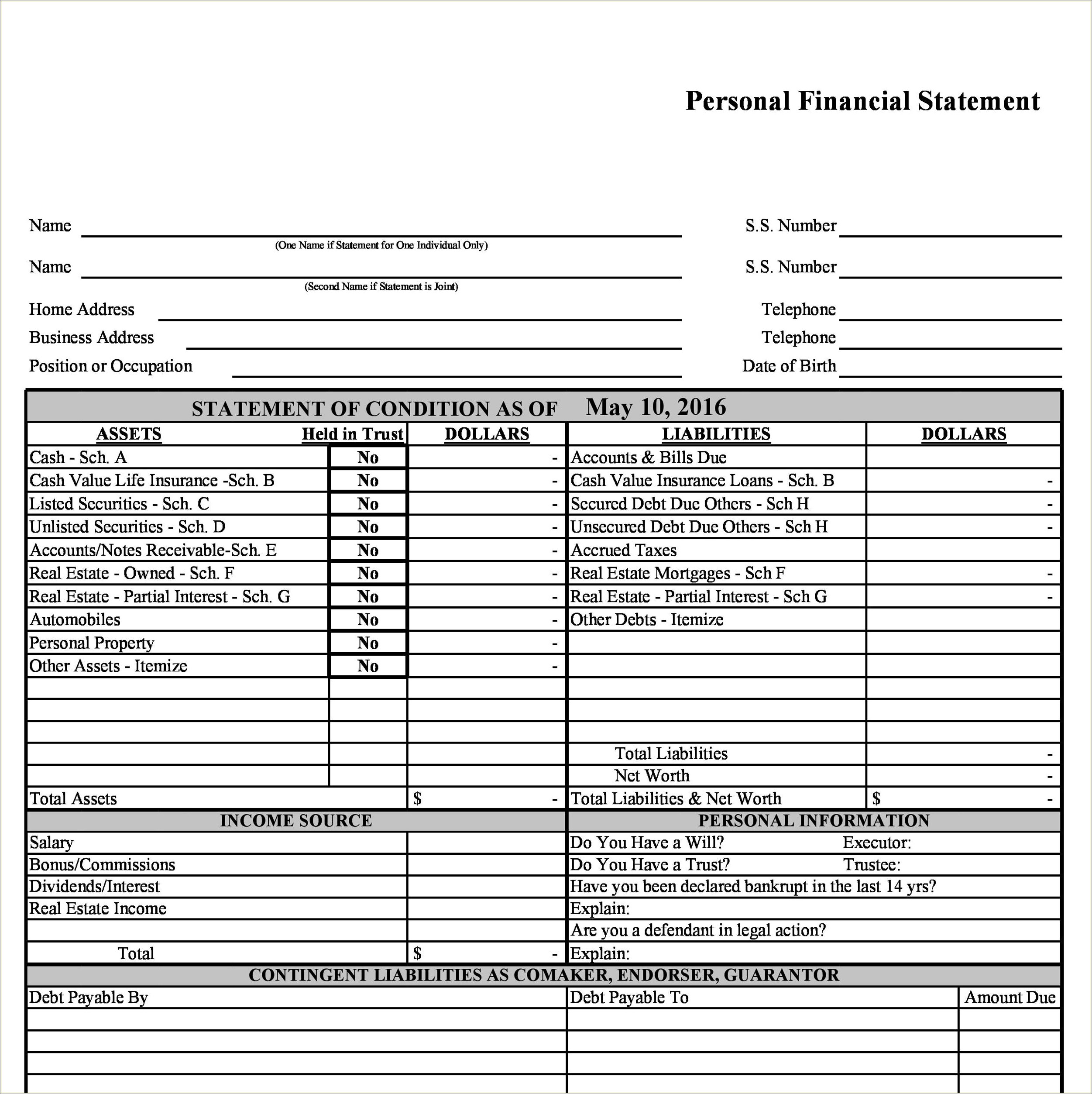 Free Personal Financial Statement Template For Mac