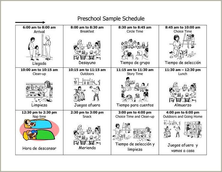 Free Preschool Daily Schedule Template With Spanish