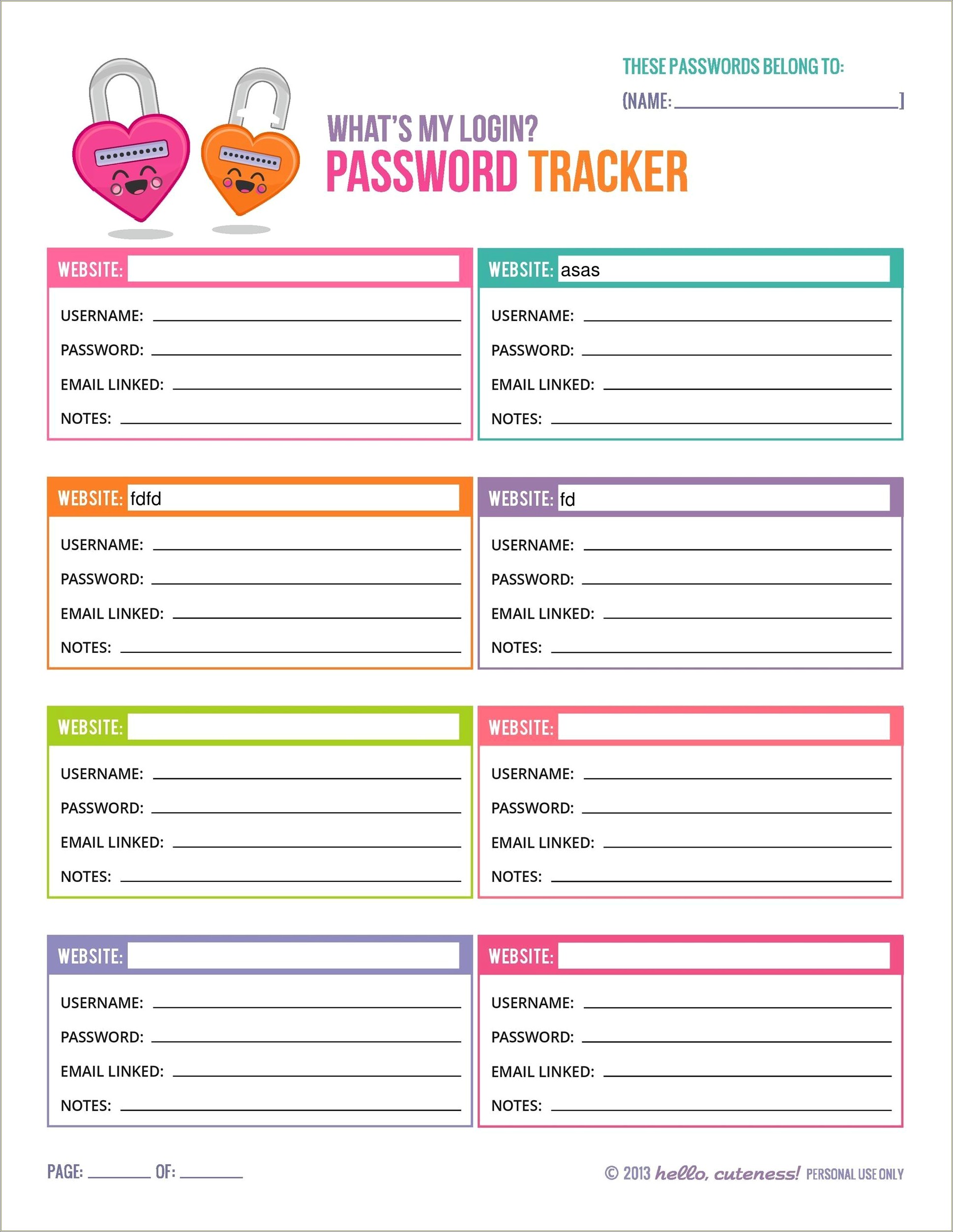 Free Printable Account And Password Manager Templates