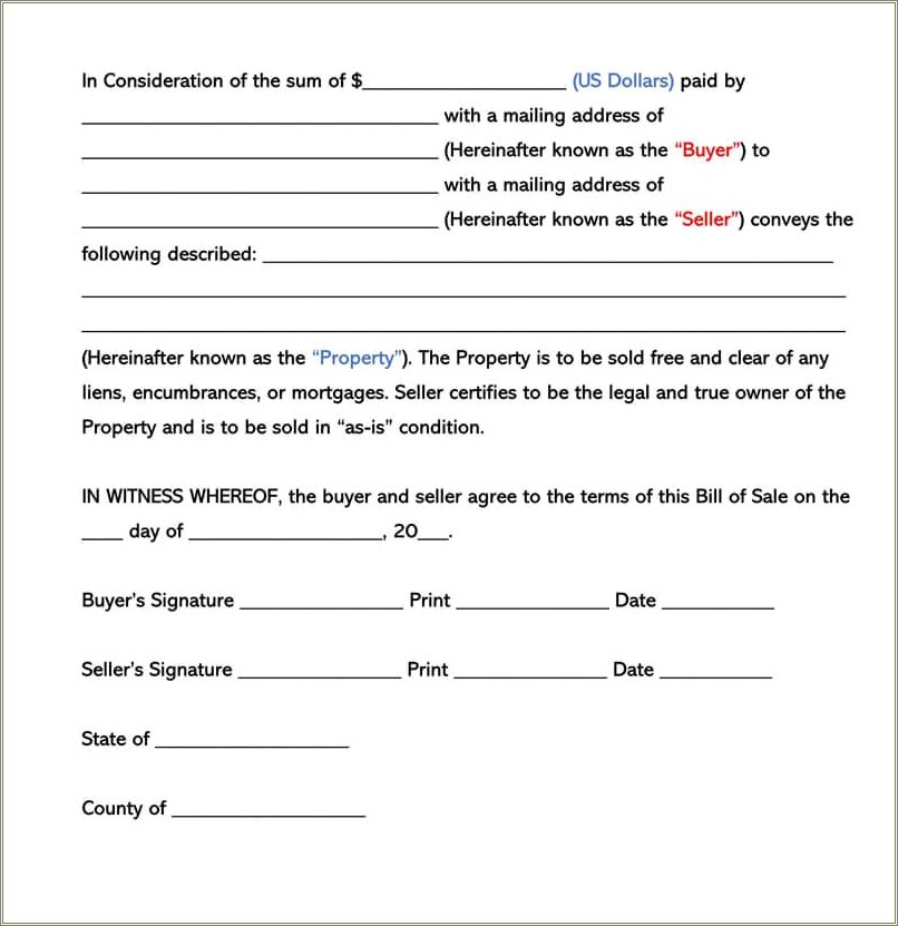 Free Printable Bill Of Sale Template With Notary