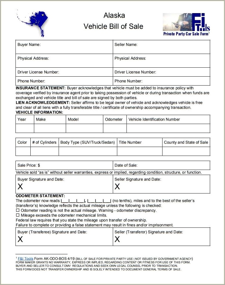 Free Printable Bill Of Sale Vehicle Template