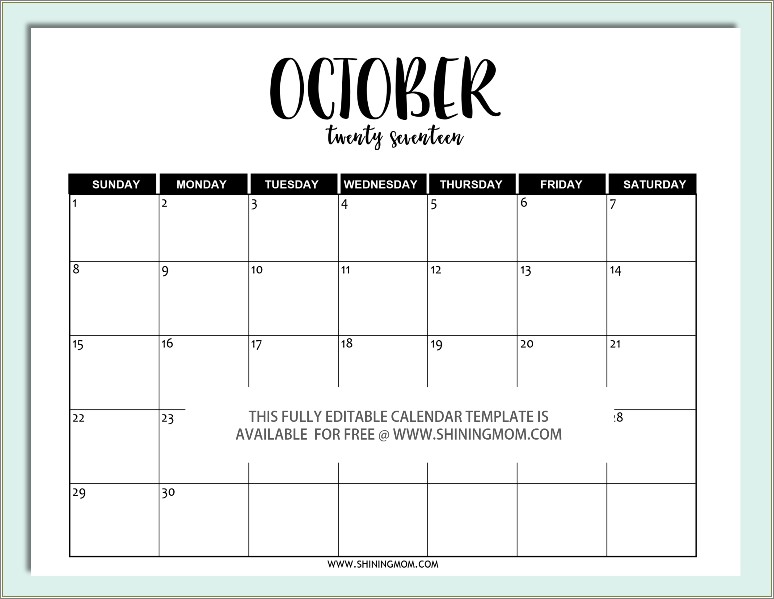Free Printable Blank Calendar Templates 2017