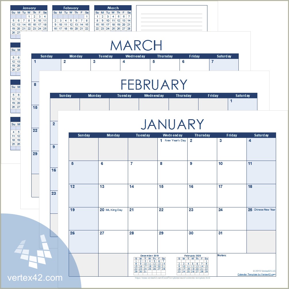 Free Printable Excel Template Calendar Quarterly Blank 2019